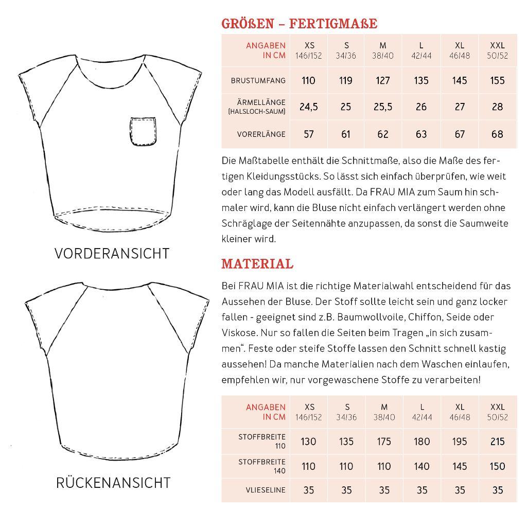 Papierschnittmuster Raglanbluse Frau Mia XS-XL